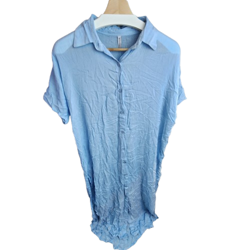 Raviya Ladies Cover Up Button Up Chambray Blue Maxi Length 53" NWT